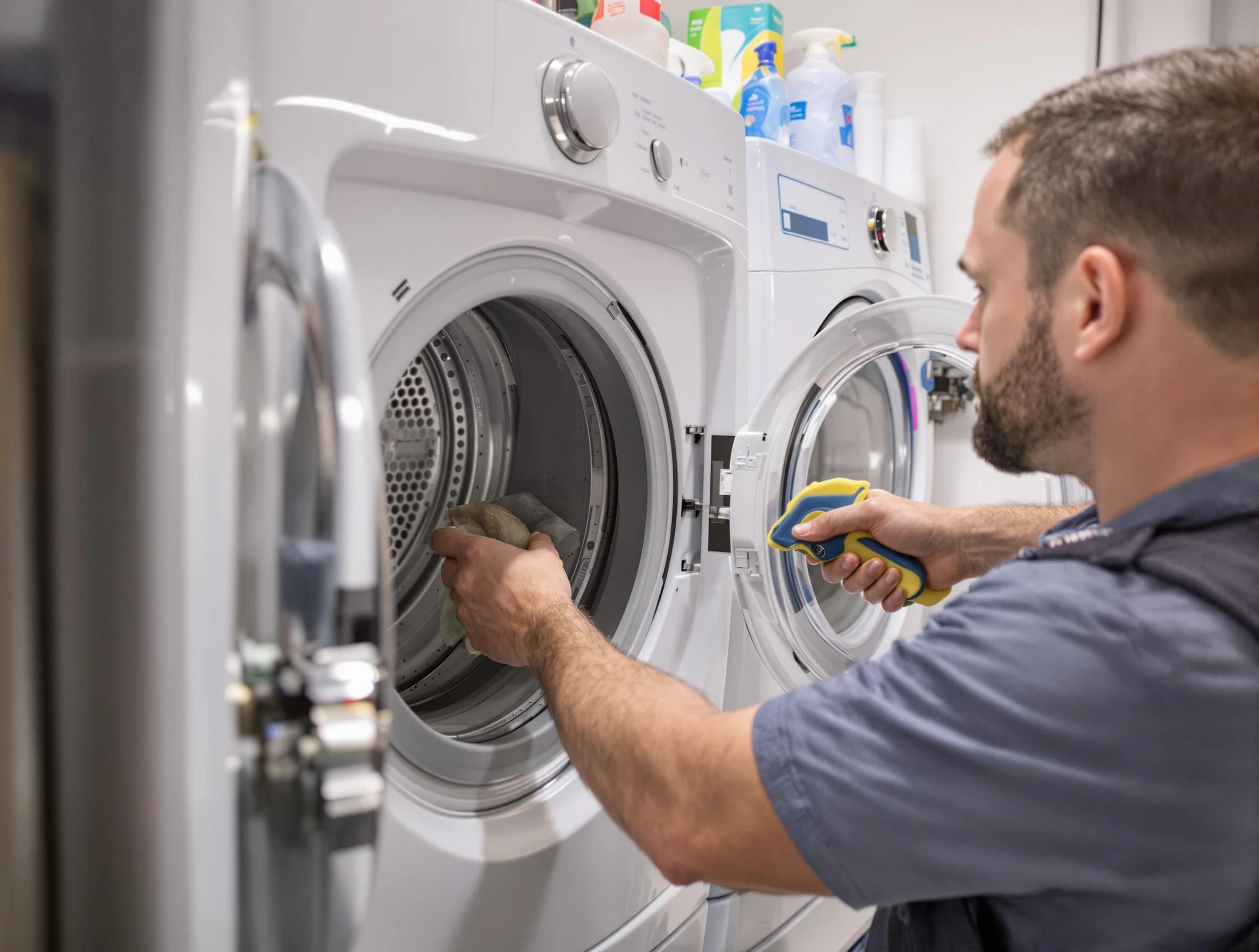 Collier Dryer Vent Cleaning specialist removing lint buildup from a dryer lint trap system in Collier