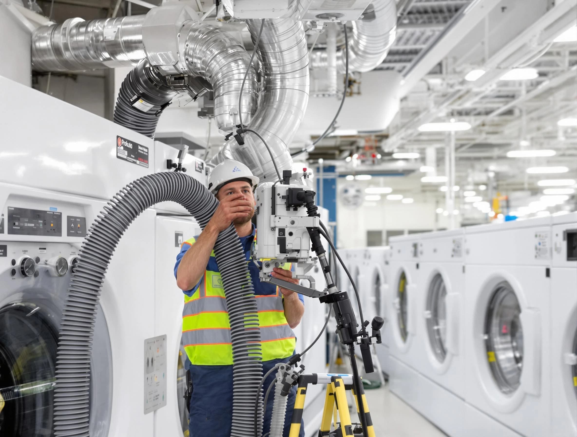 Collier Dryer Vent Cleaning team performing commercial-grade dryer vent cleaning at a business facility in Collier
