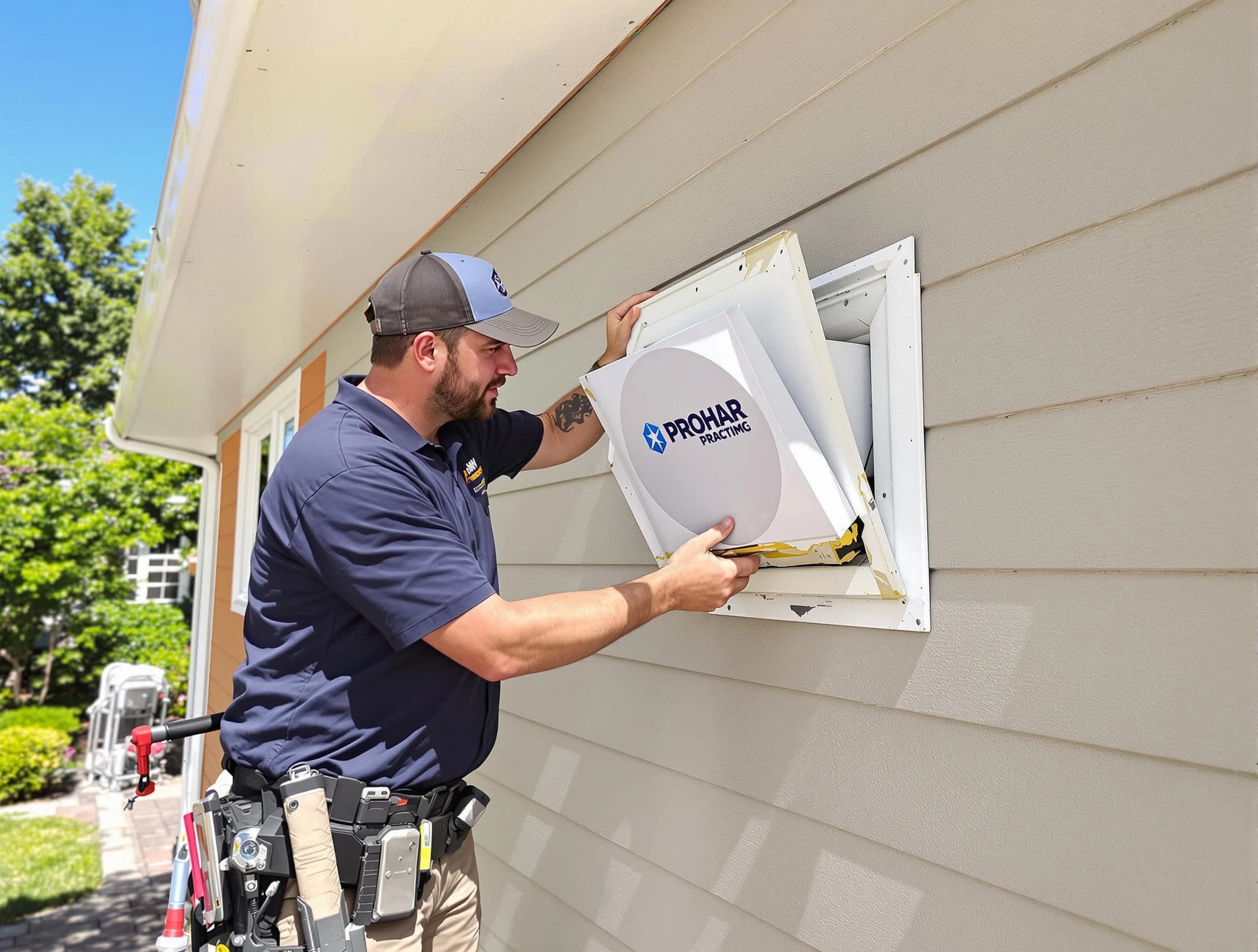 Collier Dryer Vent Cleaning technician installing a new protective dryer vent cover on a home in Collier