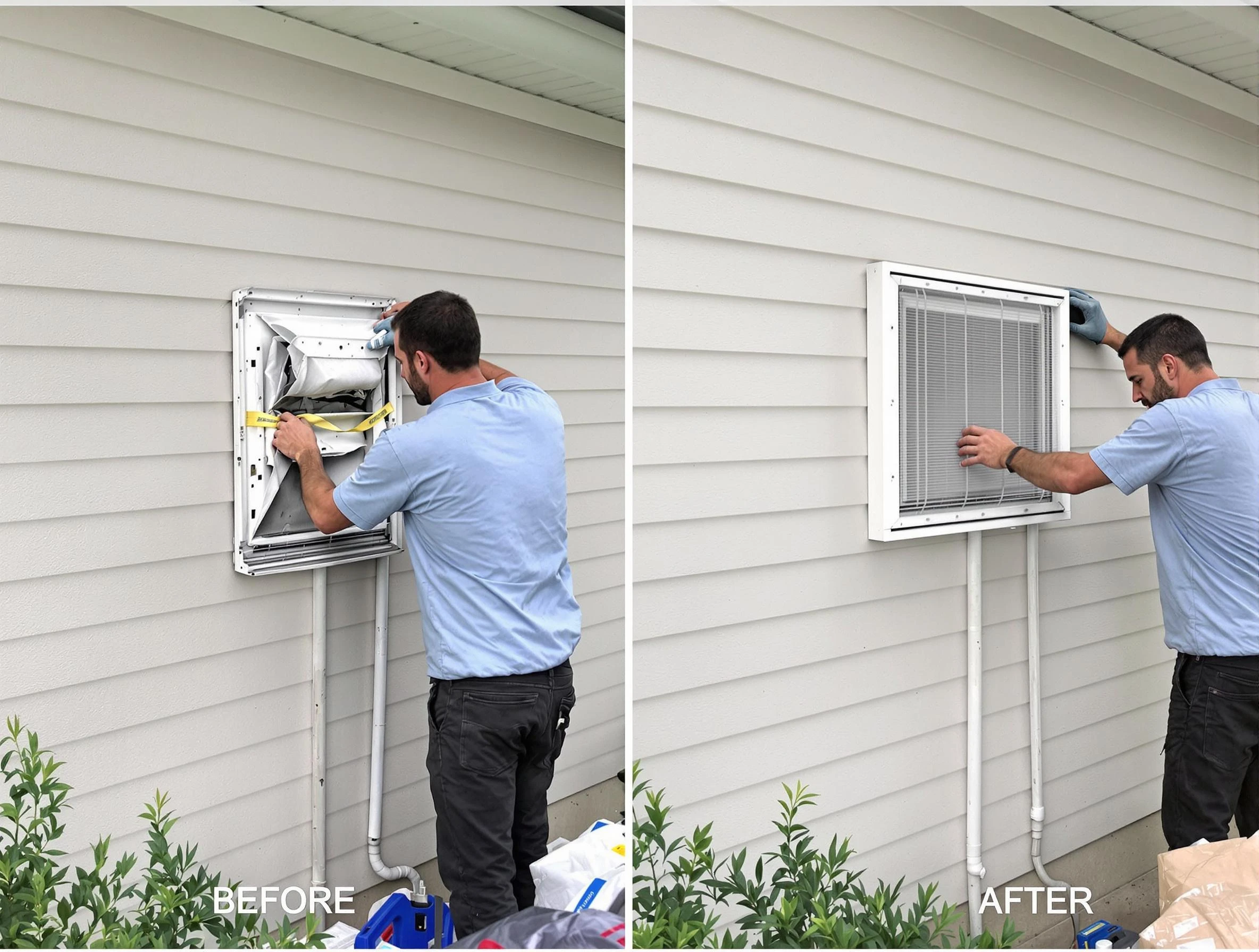 Collier Dryer Vent Cleaning technician installing high-quality dryer vent cover at a residential property in Collier